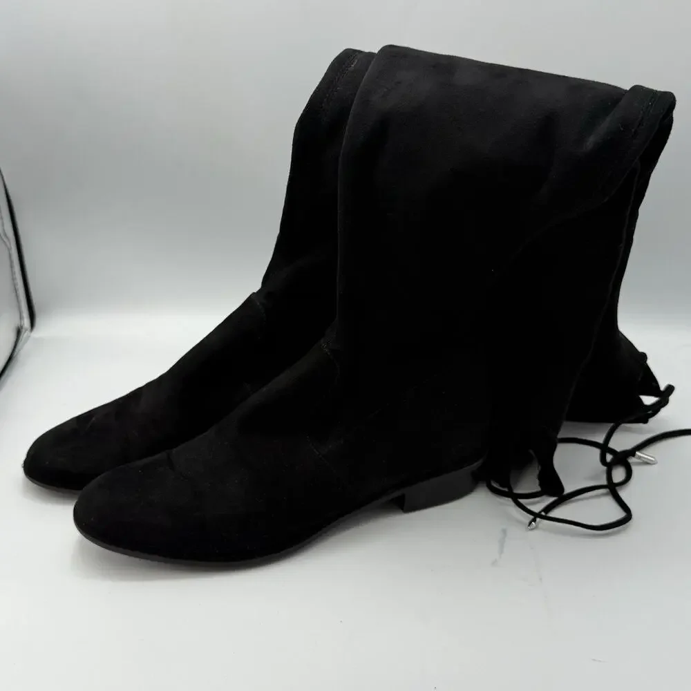 Marc Fisher Renn Over the Knee Boots SIZE 5.5 Womens Microsuede Tie Zip Black